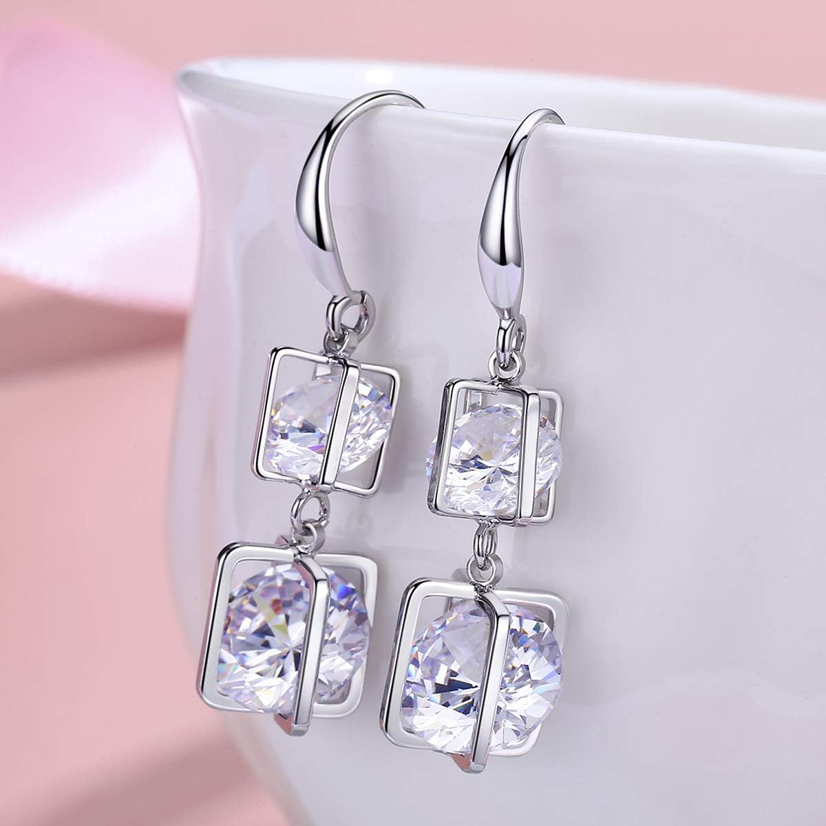 SBLING Platinum Plated or 18K Gold Plated or 18K Rose Gold Plated Cubic Zirconia Drop Earrings - Gifts for Women - Image 2