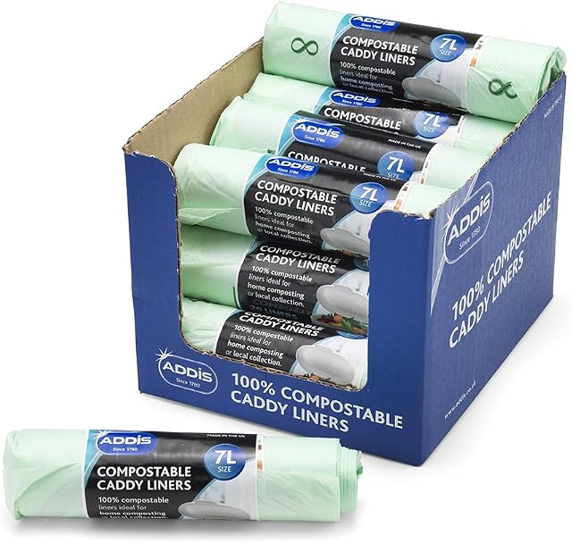 Addis 517536 7 Litre 100% Biodegradable Food Kitchen Caddy Bags, Starch, 240 x Compost Liners, Pack