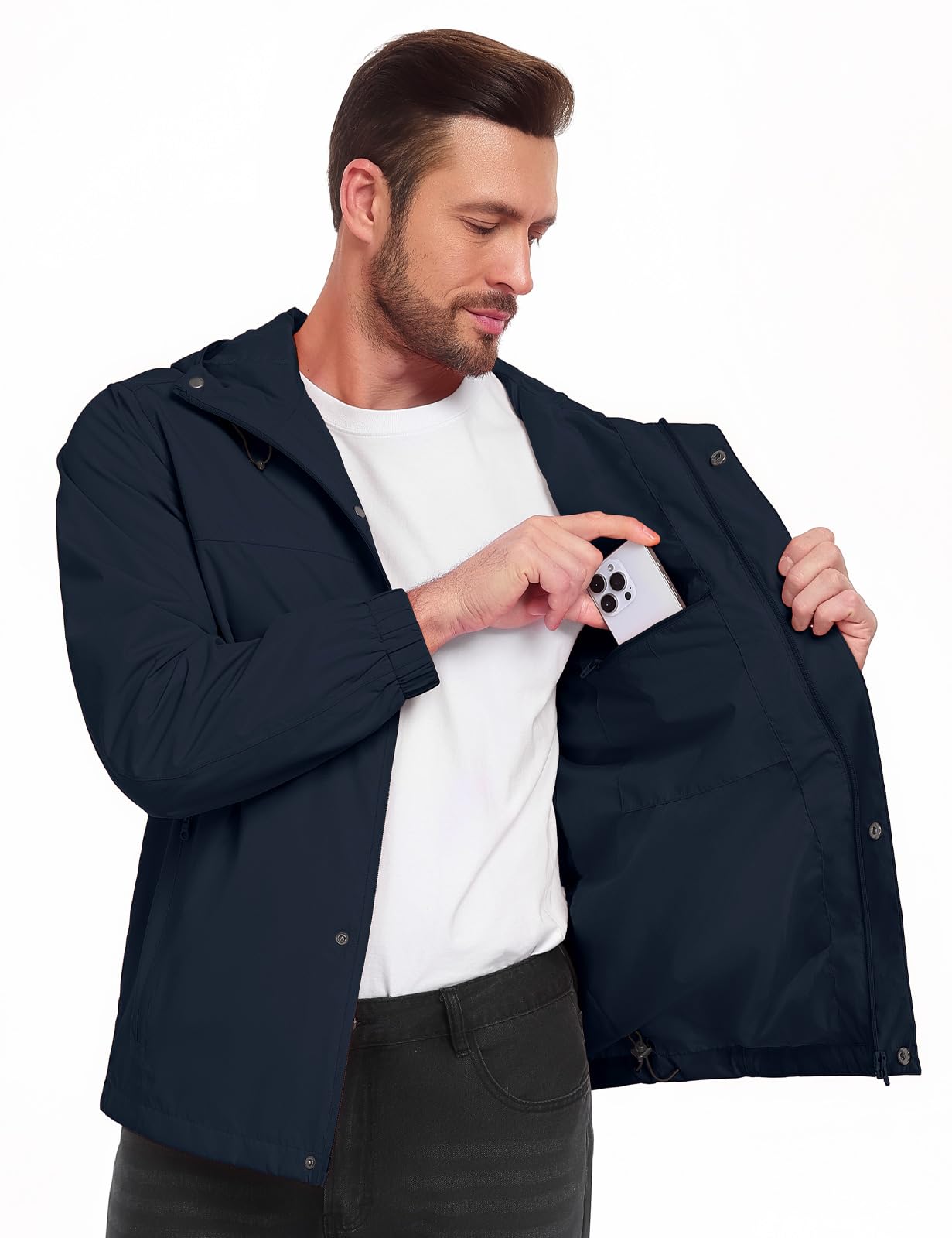 Xnova Chaqueta Impermeable Hombre Cortavientos Plegable con Capucha para Senderismo