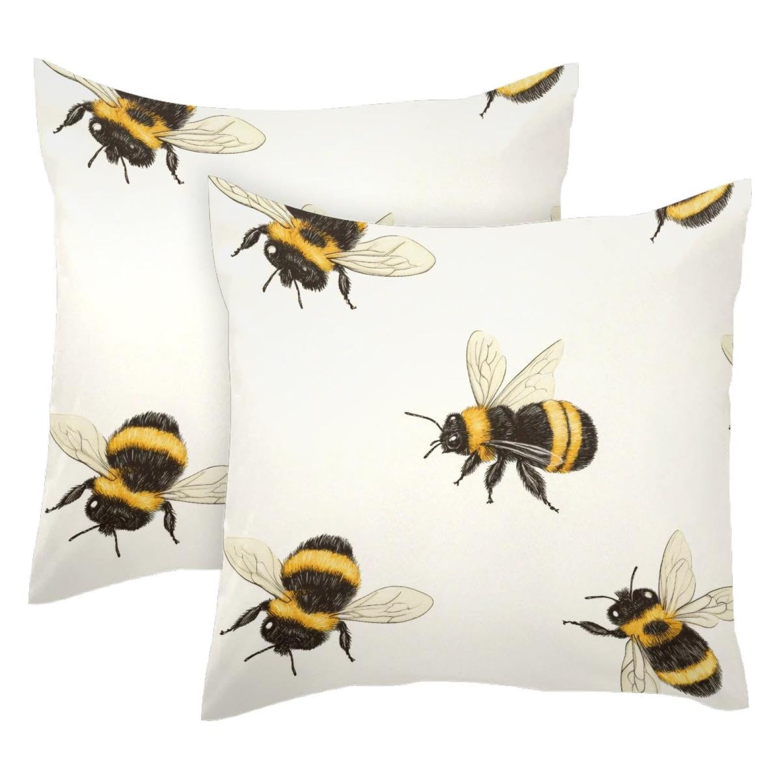 Cojines de terciopelo de 50x50 cm en pack de 2 fundas suaves decorativas Honey Bees