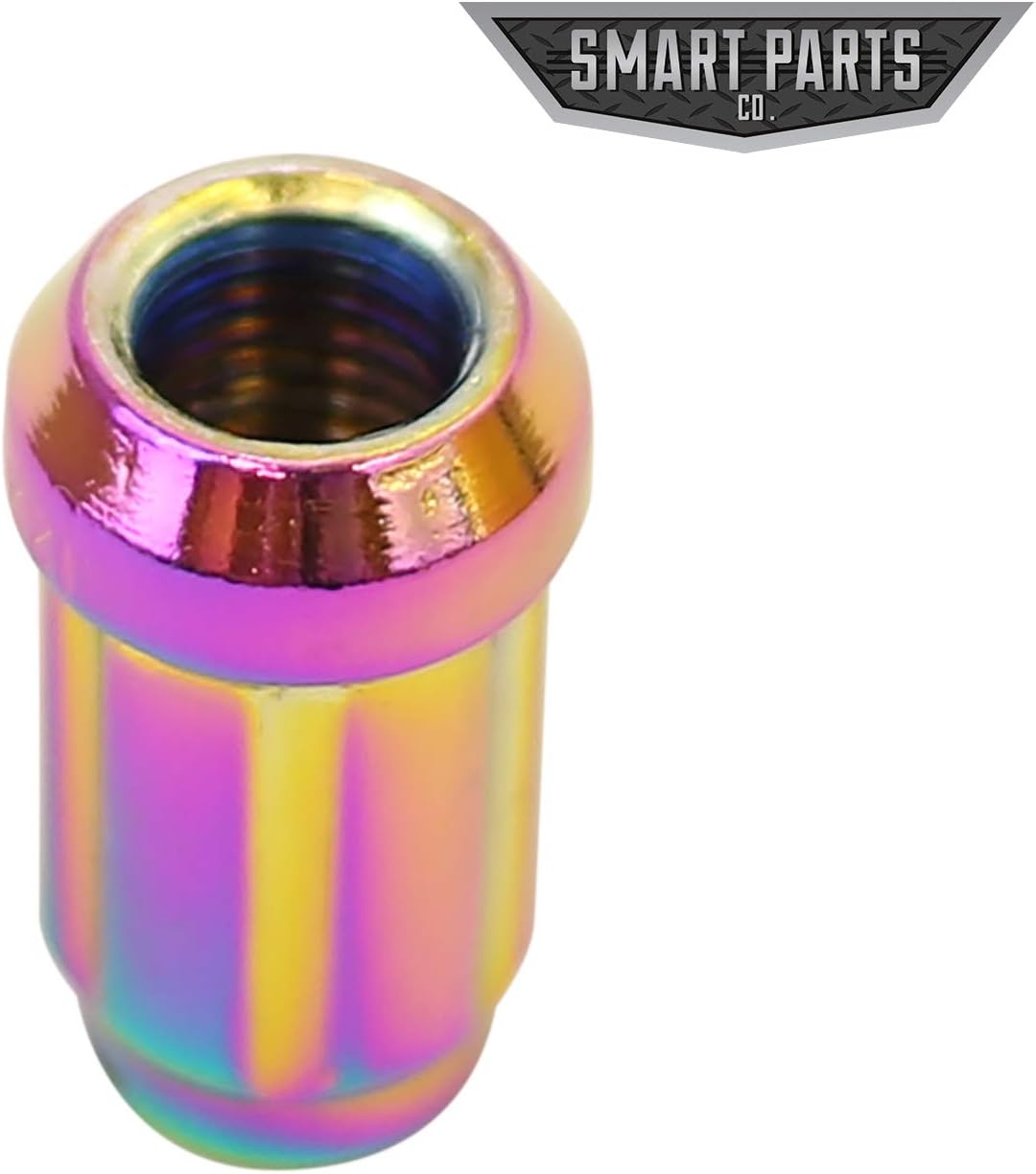 Smart Parts 20 PC 12x1.25 Neo Chrome Closed End Spline Drive Acorn Lug Nuts Key 1.4" Length
