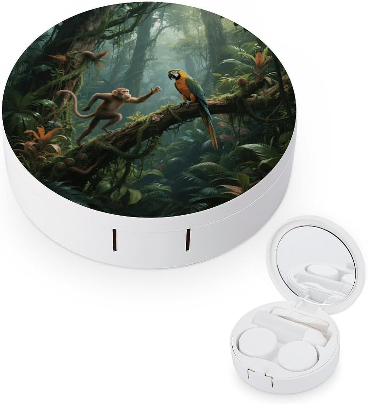 Mysterious Tropical Rainforest Contact Lens Case with Cleaner Washer Cute Contact Lens Soak Storage Holder Container with Mirror Mini Portable Contact Lens Box Set for Travel Outdoor Use