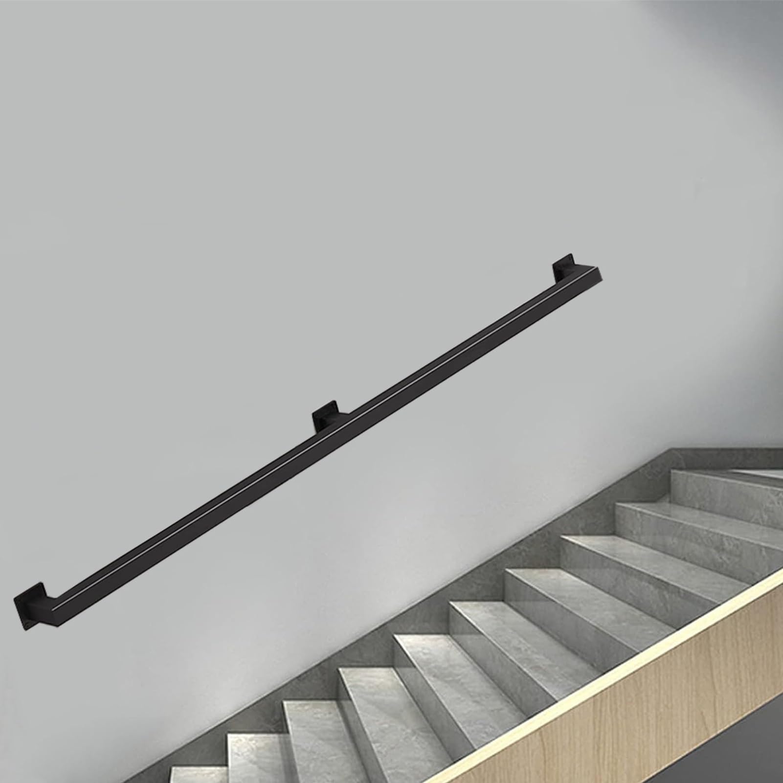 Attrex Black Wall Handrail Wrought Iron Stair Railing Safety Non-Slip And Rust Resistant Wall Mount Banister, Hand Rails For Indoor Stairs Outdoor Step Balusters(,18Ft/540Cm)