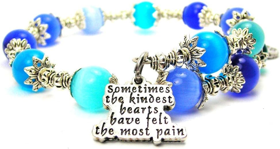 ChubbyChicoCharms Sometimes The Kindest Hearts Have Felt The Most Pain Cat's Eye Wrap Charm Bracelet Blue