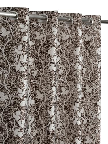 Image of Homefab India 2 Piece Polyester Printed Curtains Room Darkening Panel - Door 7 feet, Petals Brown Curtain