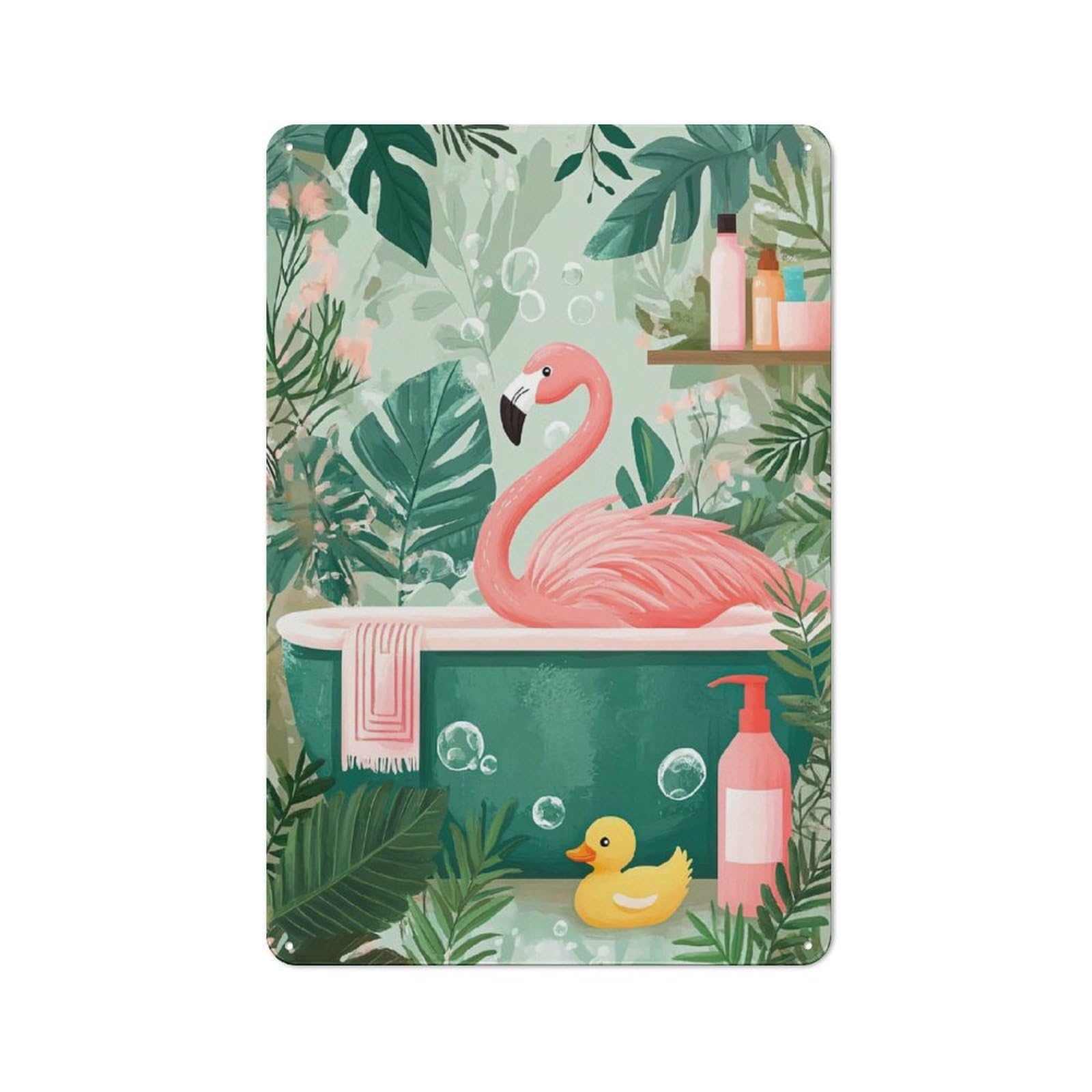 Junmoney Style-17 Old Style Flamingo Bath Time Metal Sign 30X20cm, Bar Wall Plaque For Diner, Restaurant, Shed Or Kitchen