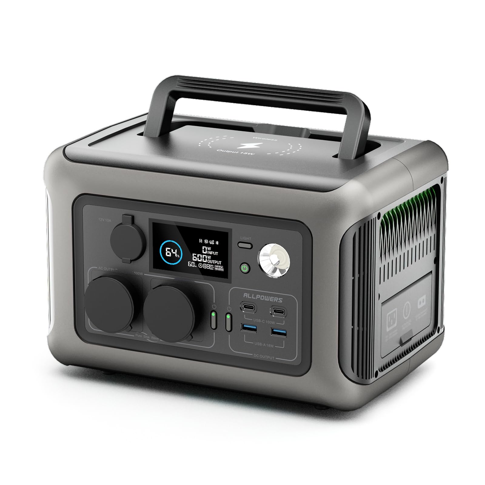 ALLPOWERS R600 Estación de Energía Portátil,Batería LiFePO4 de 299 Wh,Generador Solar de Salida de CA de 2 * 600 W (Pico1200 W),Carga Rápida de 1 Hora,Camping,RV,Emergencia (R600)