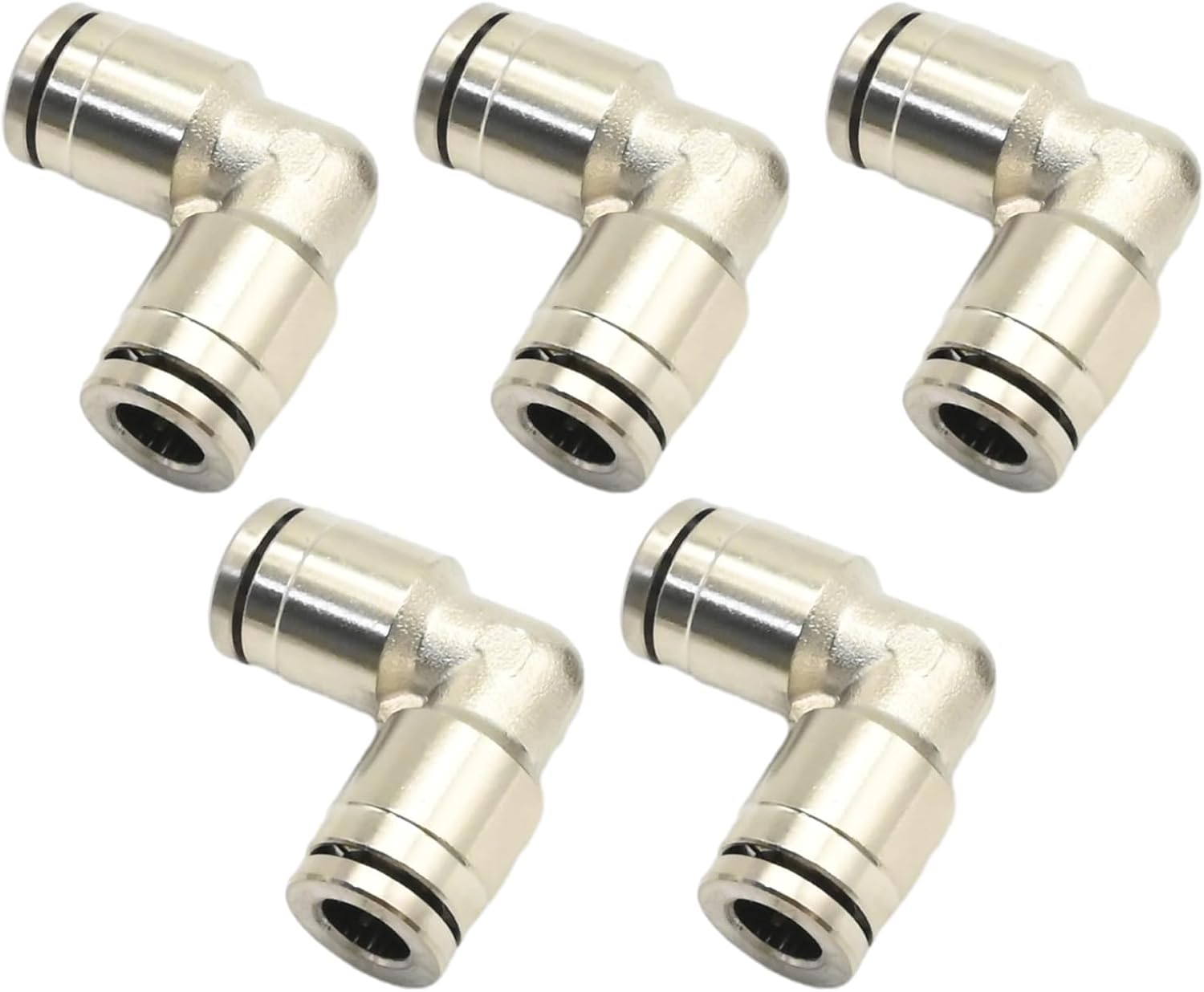 5 Pack Push to Connect Air Fittings Nickel Plated Brass Tube Fittings Push Connectors Air Line Quick Connect fittings 1/4 inch x 1/4 inch Tube OD Elbow Fitting 90 Degree