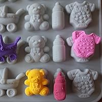Vista 5 de Molde de silicona para baby shower con botella de chupete para bebé, huella de bebé, molde de carro de oso para pastel de chocolate, dulces