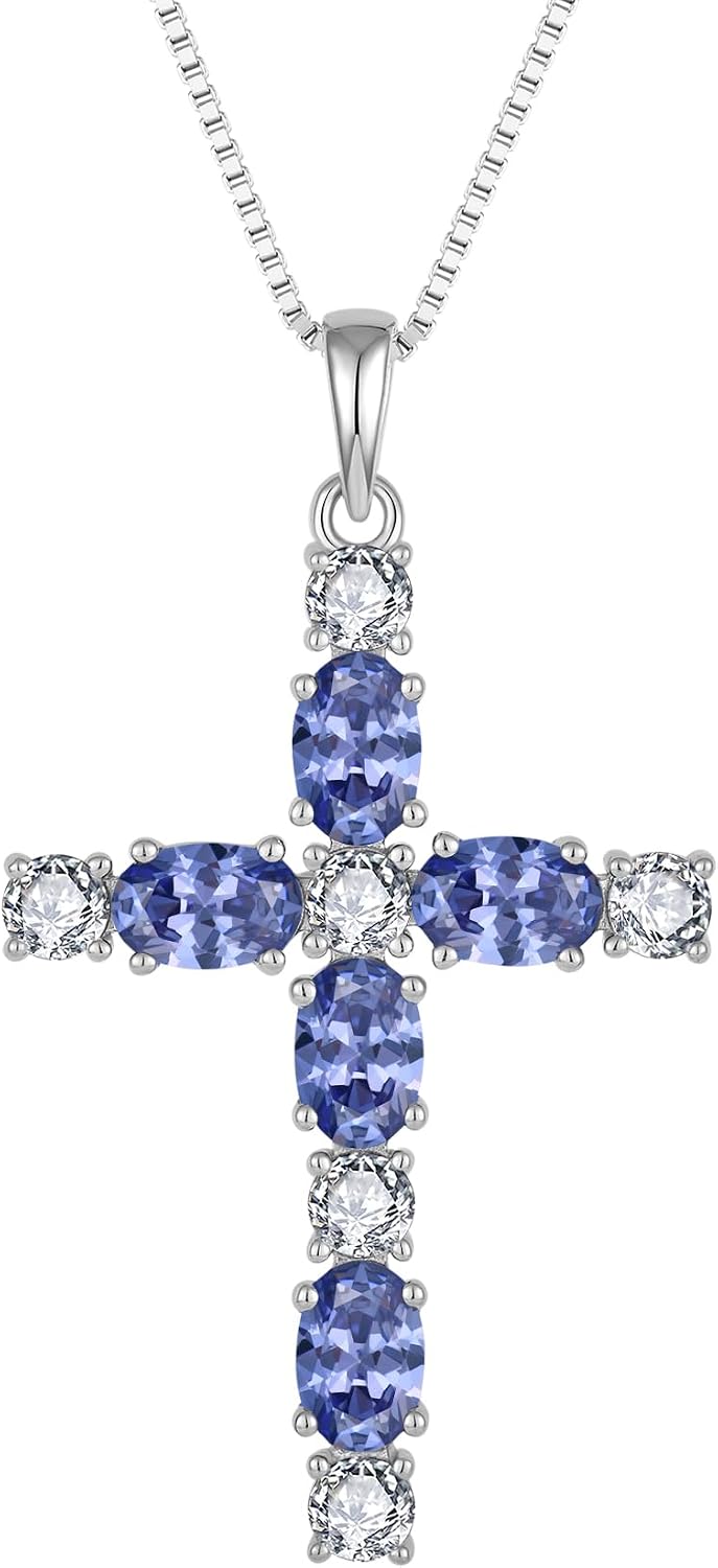 STARCHENIE Cross Necklace for Women 925 Sterling Silver Crucifix Pendant Necklaces Birthstone Jewelry Religious Gift for Her