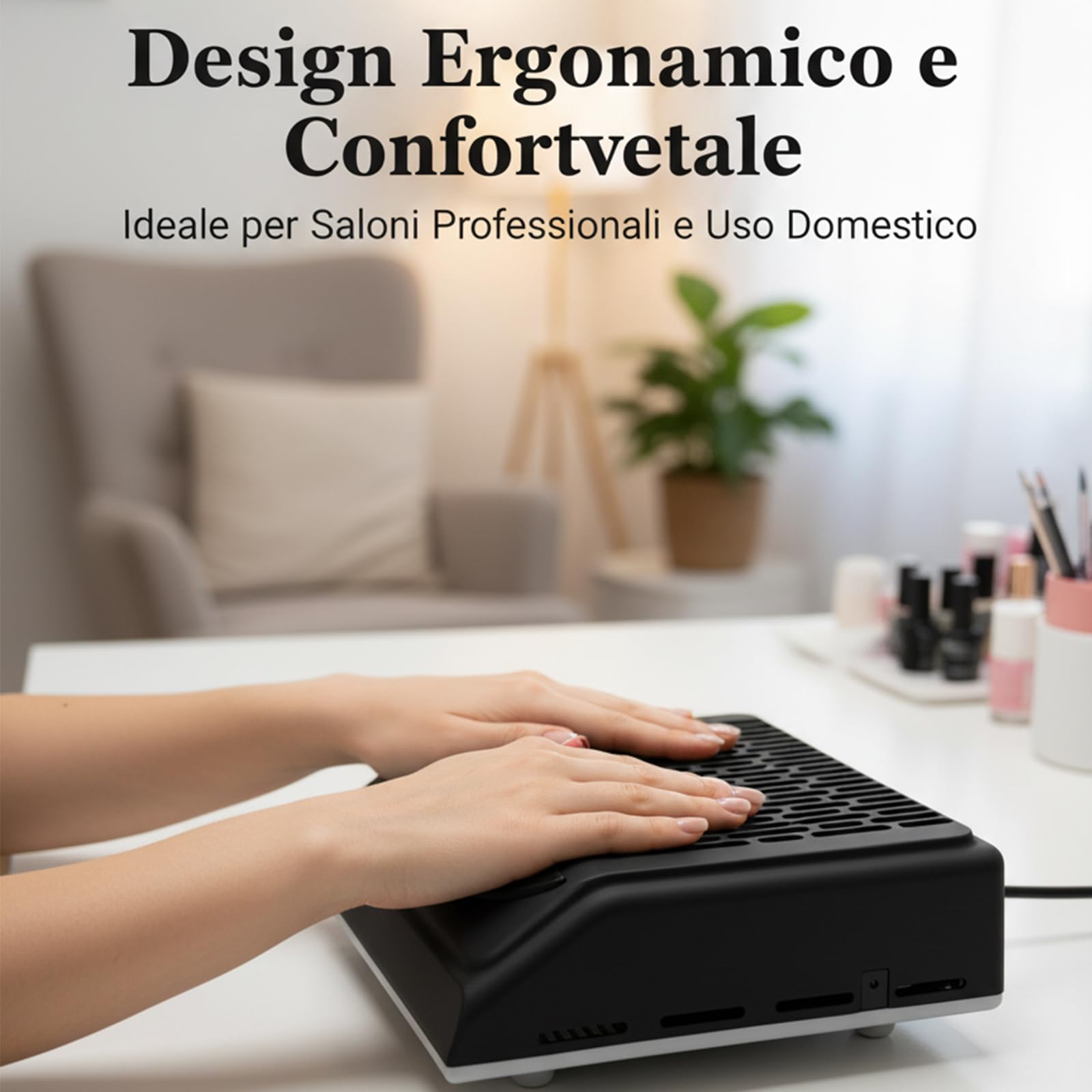 Aspirador de uñas profesional de 80 W con lámpara LED, potente aspirador de manicura con velocidad ajustable, filtro reutilizable y puerto USB, colector de polvo para gel/acrílico/Nail Art (Ner