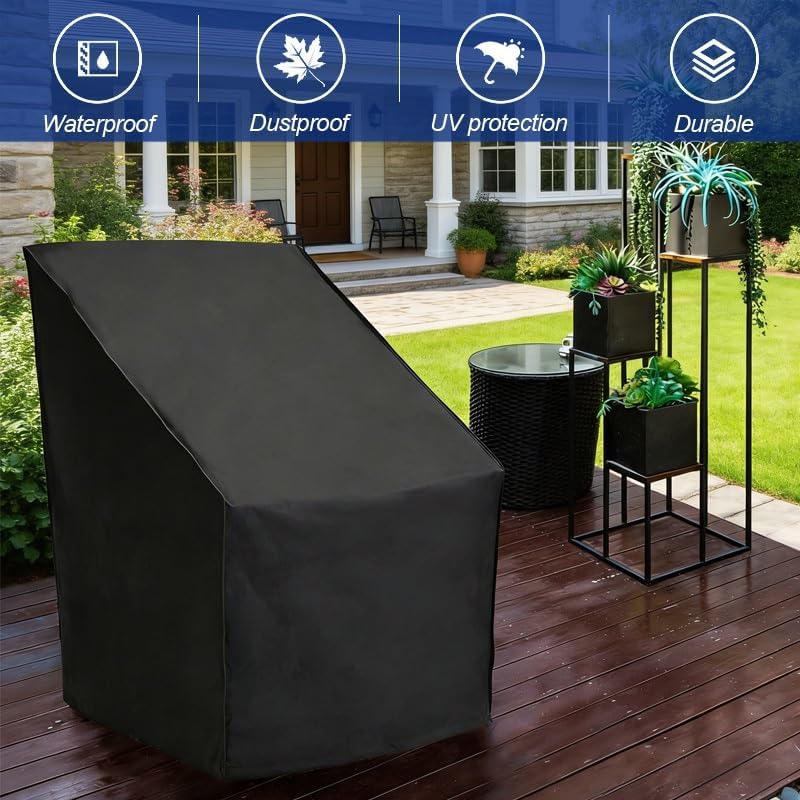 Waterproof Patio Chair Covers, 420D High Back Stacking Chair Cover, Lounge Chair Covers for Outdoor Furniture All Weather Protection, 2 Pack, Black(25x28x34/27.5")