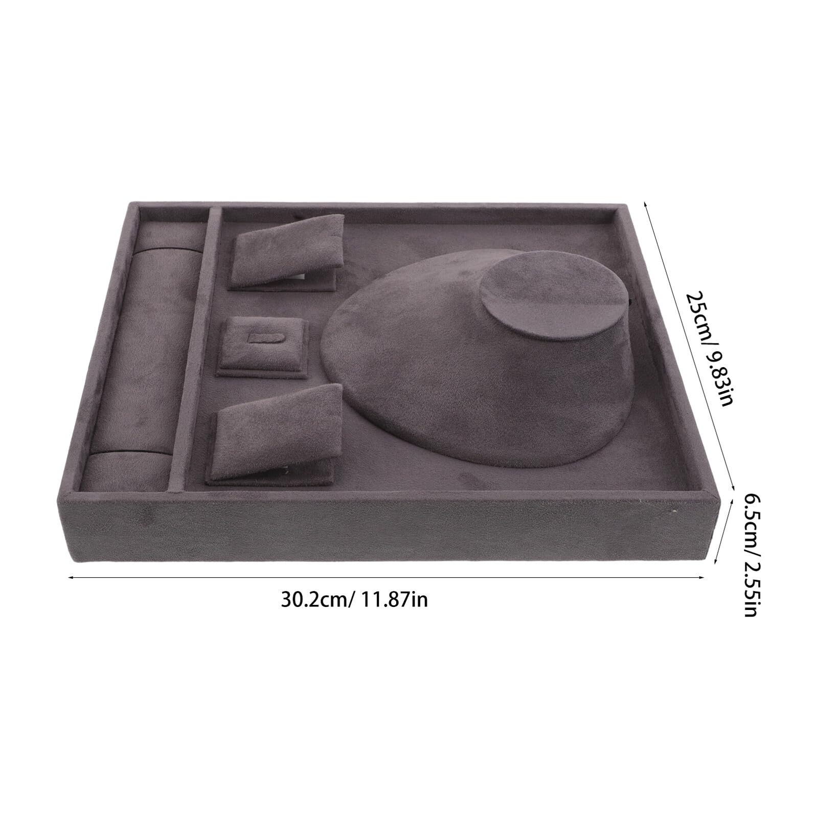 GALPADA Vassoio Espositivo in Velluto Grigio per Gioielli Piatto 30,2X25X6,5 CM Organizer per Anelli, Bracciali, Collane e Orecchini per Viaggi e Uso Domestico