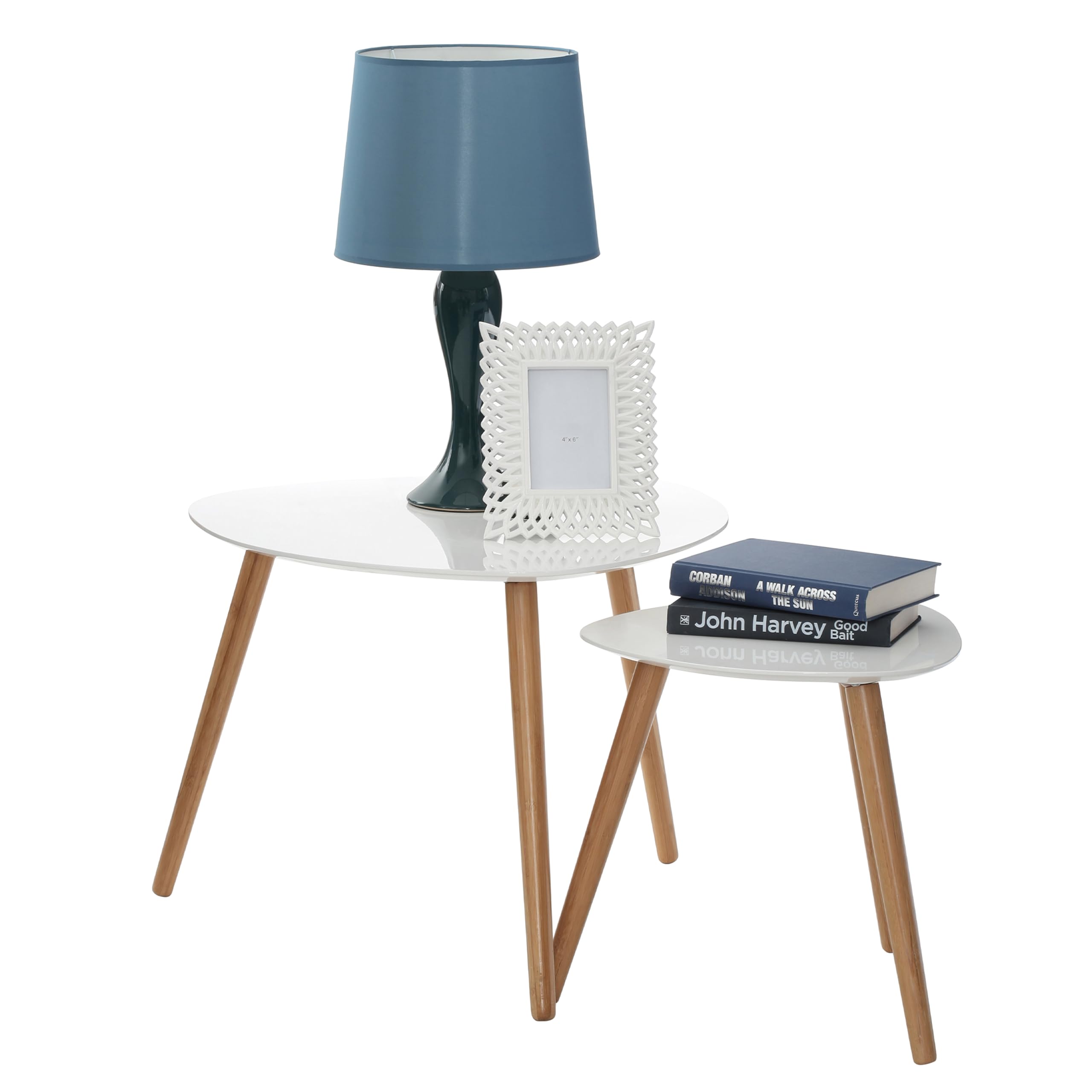 Interiors by Premier Nostra Nest of Tables - Gloss White & Natural Wood - Set of 2
