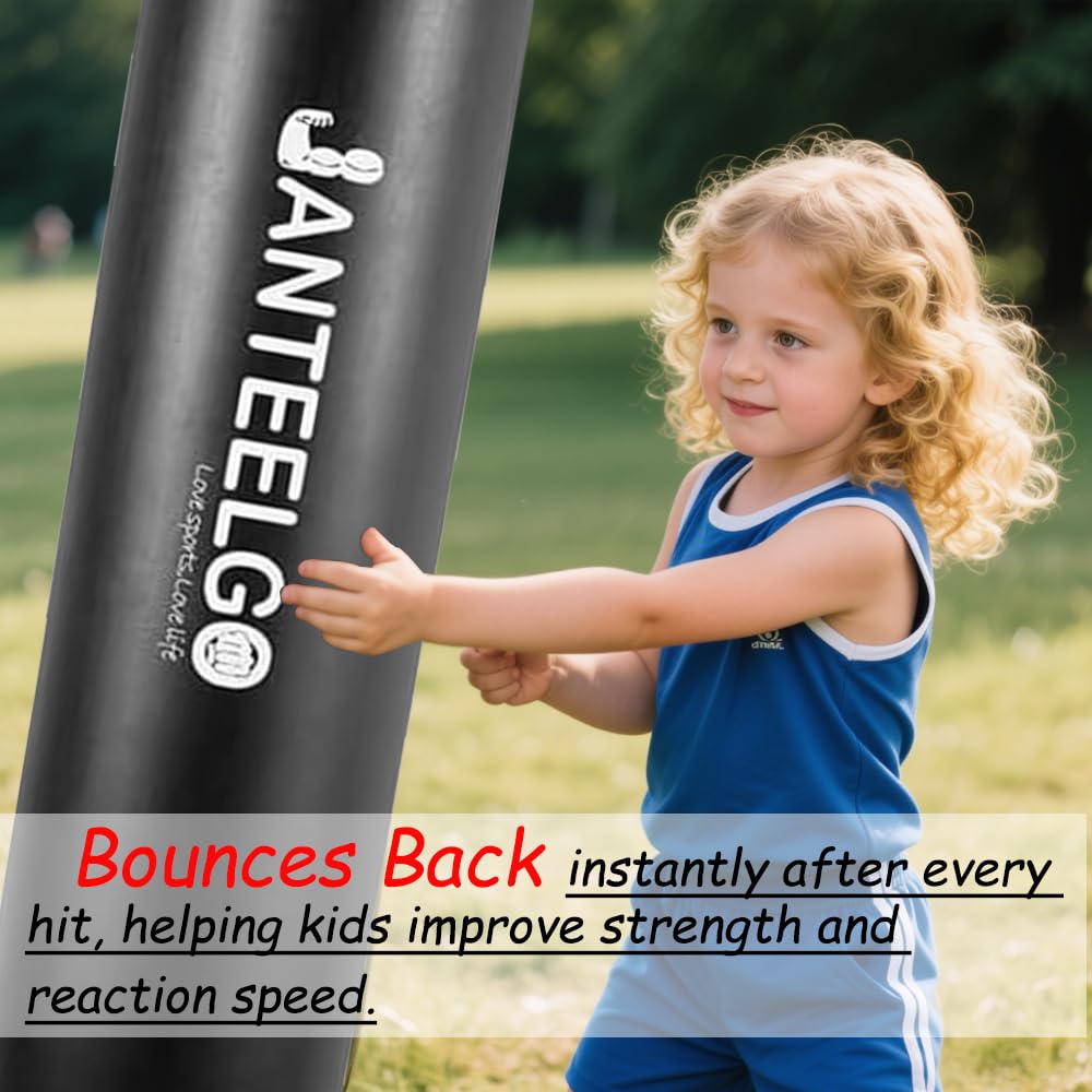 Sacco da Boxe da Terra con Guantoni da Boxe: JanTeelGO 150cm Sacco Box Bambino Allenamento Boxe - Punching Ball Bambini e Ragazze Età 3-12 per Praticare Karate, Taekwond