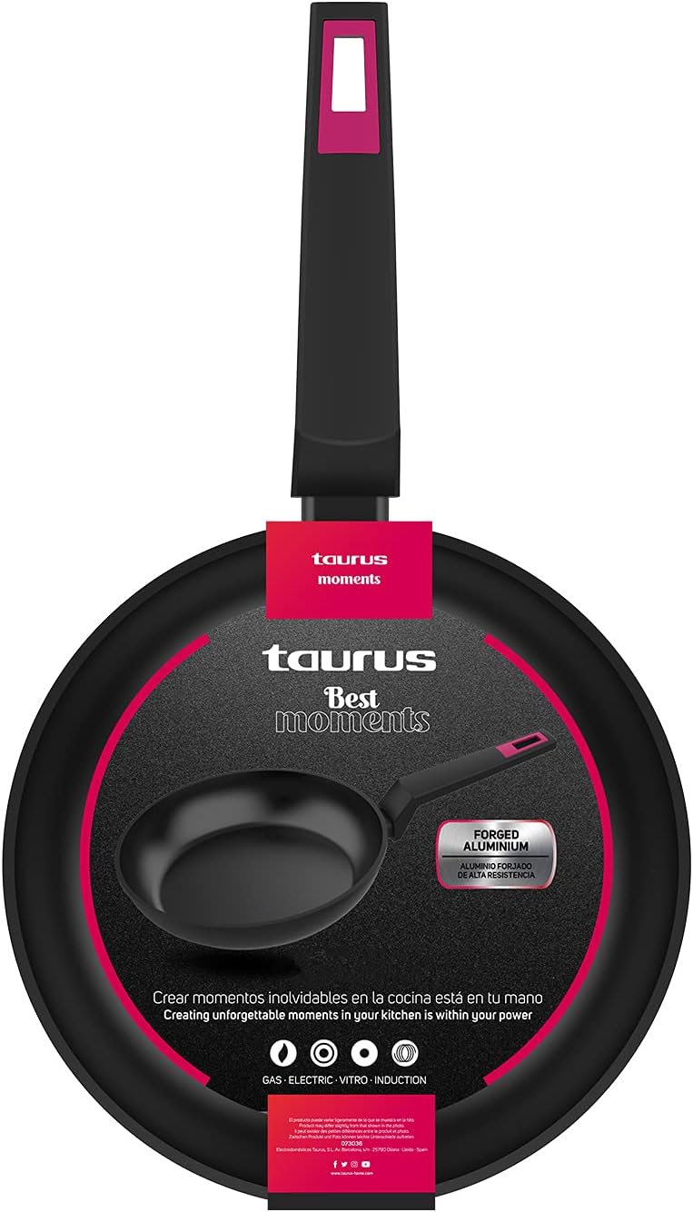 TAURUS Best Moments Sartén 30 Frying Pan, Forged Aluminium, Diameter 30 cm, Ergonomic Handle, Suitable for All Hobs, Non-Stick Coating, Dishwasher Safe, PFOA Free, Black