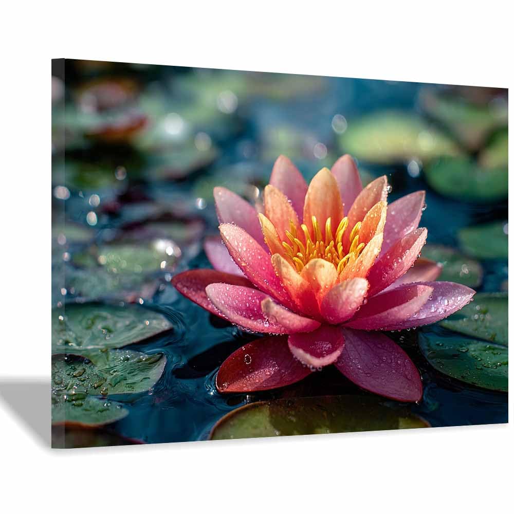 ZAMAEIU Landscape Pictures For Wall Lotuss amidst water art prints and posters, Suitable for Living Room Bedroom Decor apartment Wall Decoration(pink)-30x50cm Framed