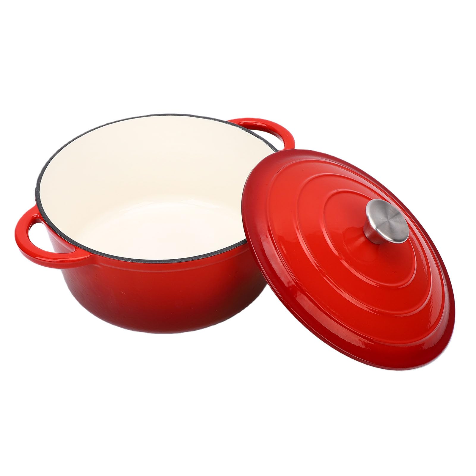Bewinner Olla de Hierro Fundido con Tapa Esmaltada Antiadherente 26 Cm Apto para Horno Asado Estofado Salteado Cazuela de Cocción Lenta para Estufas Inducción de Gas Rojo (26CM)