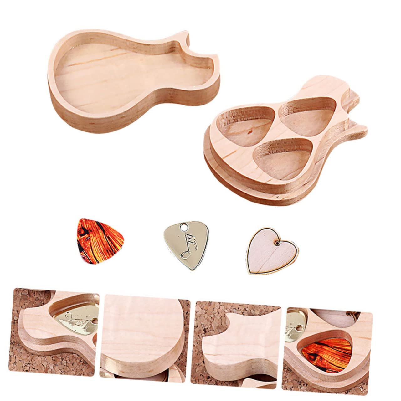 ERINGOGO Scatola Per Plettri Forma Chitarra Custodia in Legno Acero Per Riporre Plettri in Legno Inclusi Adatta Per Tutti i Tipi Chitarra