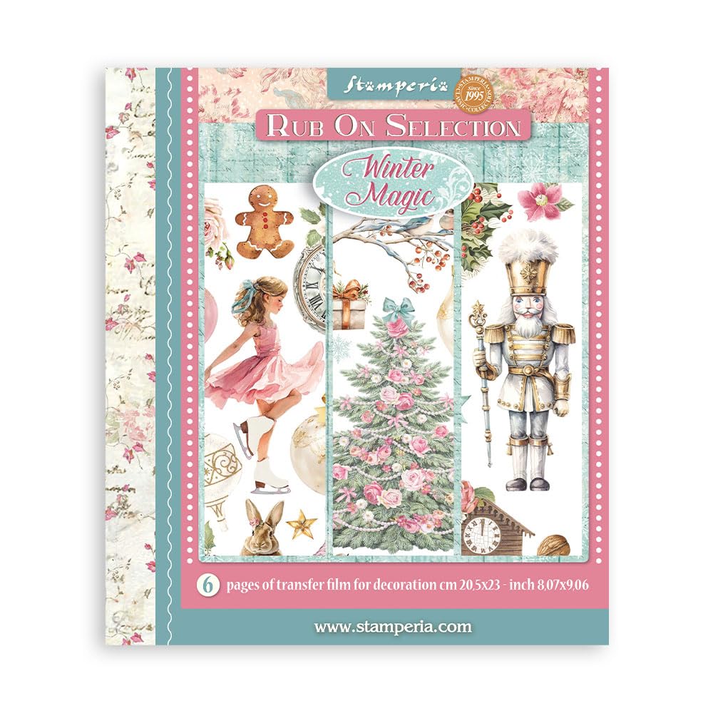 Stamperia - Rub-on Selection for Scrapbooks, Albums, Cards, Bullet Journals and More, Easily Transfer Images onto Paper and Other Surfaces, Perfect for Crafts and Gifting (6 Pages) (Winter Magic)