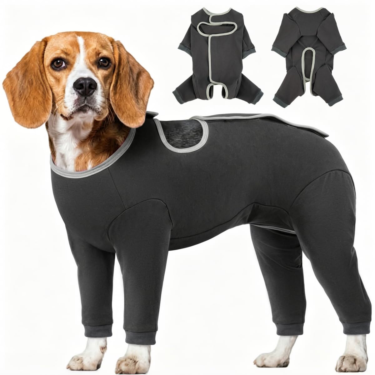 IECOii Dog Recovery Suit Post Op,Comfy Dog Surgical Recovery Suit Long Sleeve,Full-Body Dogs Pajamas for Anti Shedding,DogOnesie Medical Vest Prevent Licking,Dog Leg Brace,Cone Alternative,Grey,M — image 1