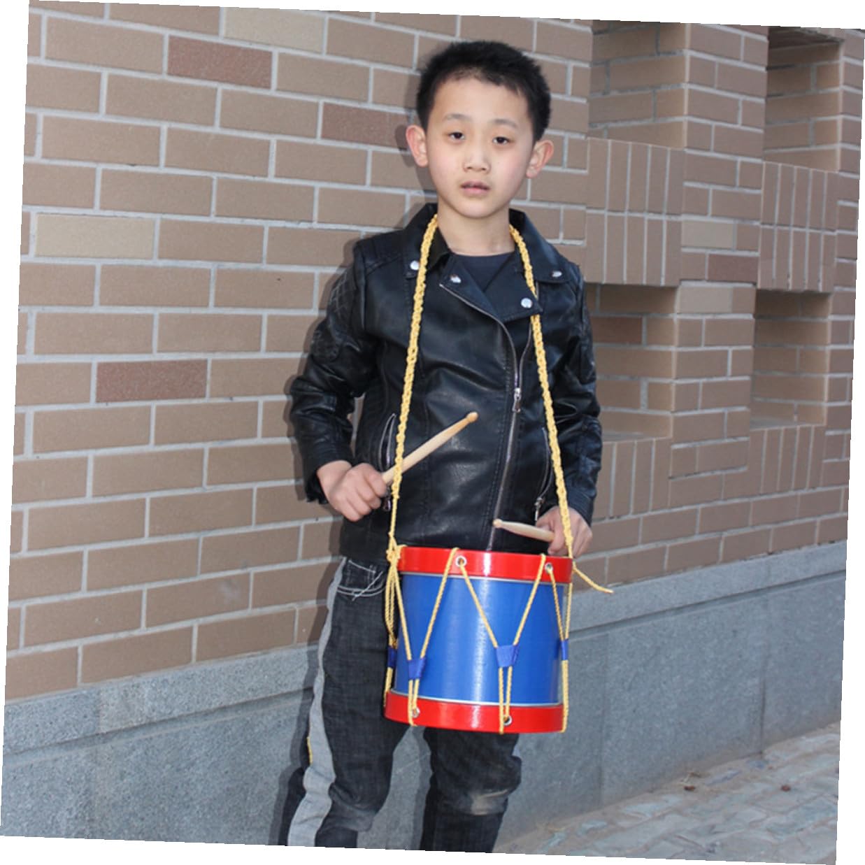 Mikikit Caja de Percusión Infantil con Baquetas, Tamborcito Pequeño de Piel, Instrumento Musical Educativo y Portátil para Desarrollo Rítmico y Aprendizaje Musical, Juguete Seguro
