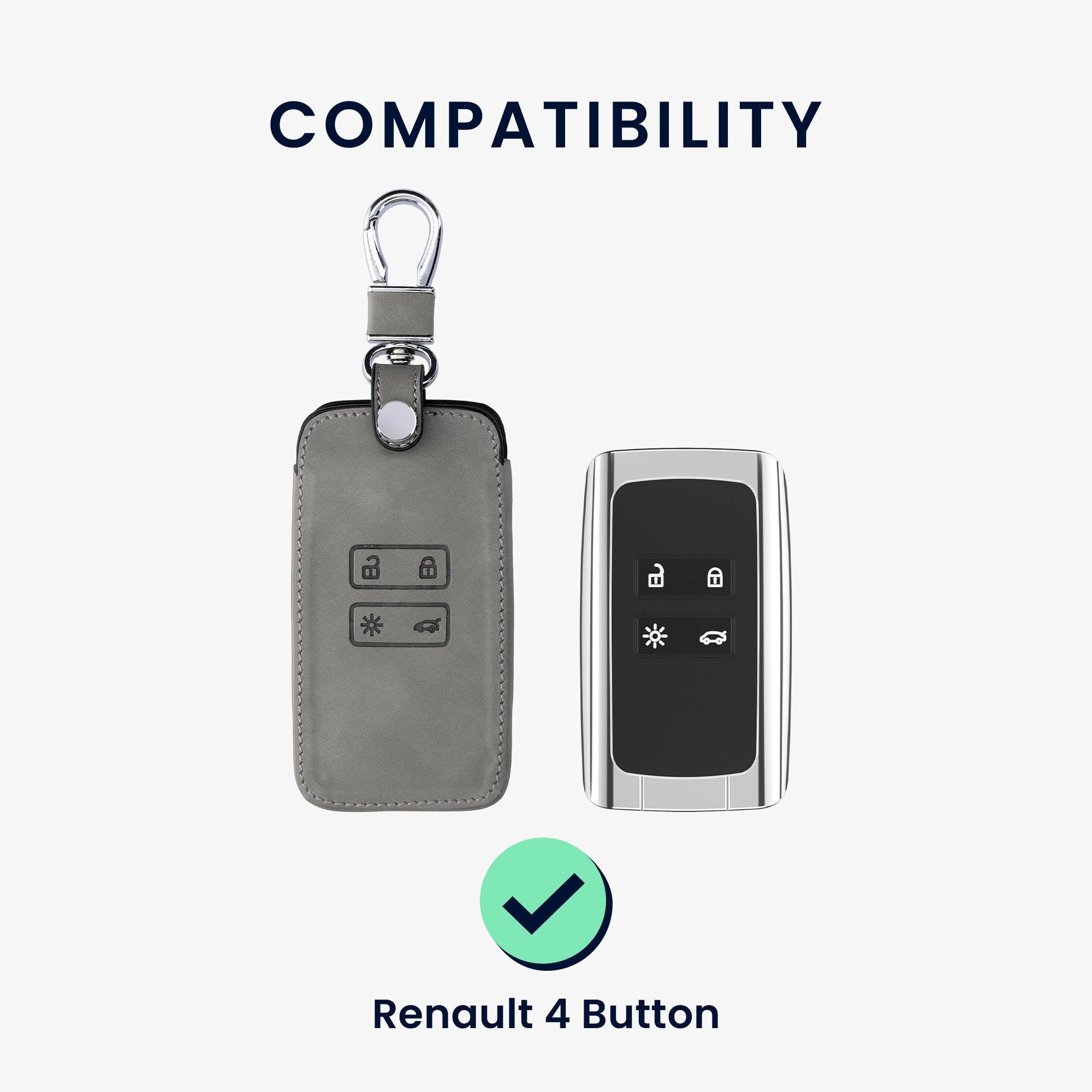 Kwmobile Coque Clef Renault 4 Boutons – Étui Nubuck Élégant Avec Cœur Peint Gris, Protection Antichoc Keyless Go