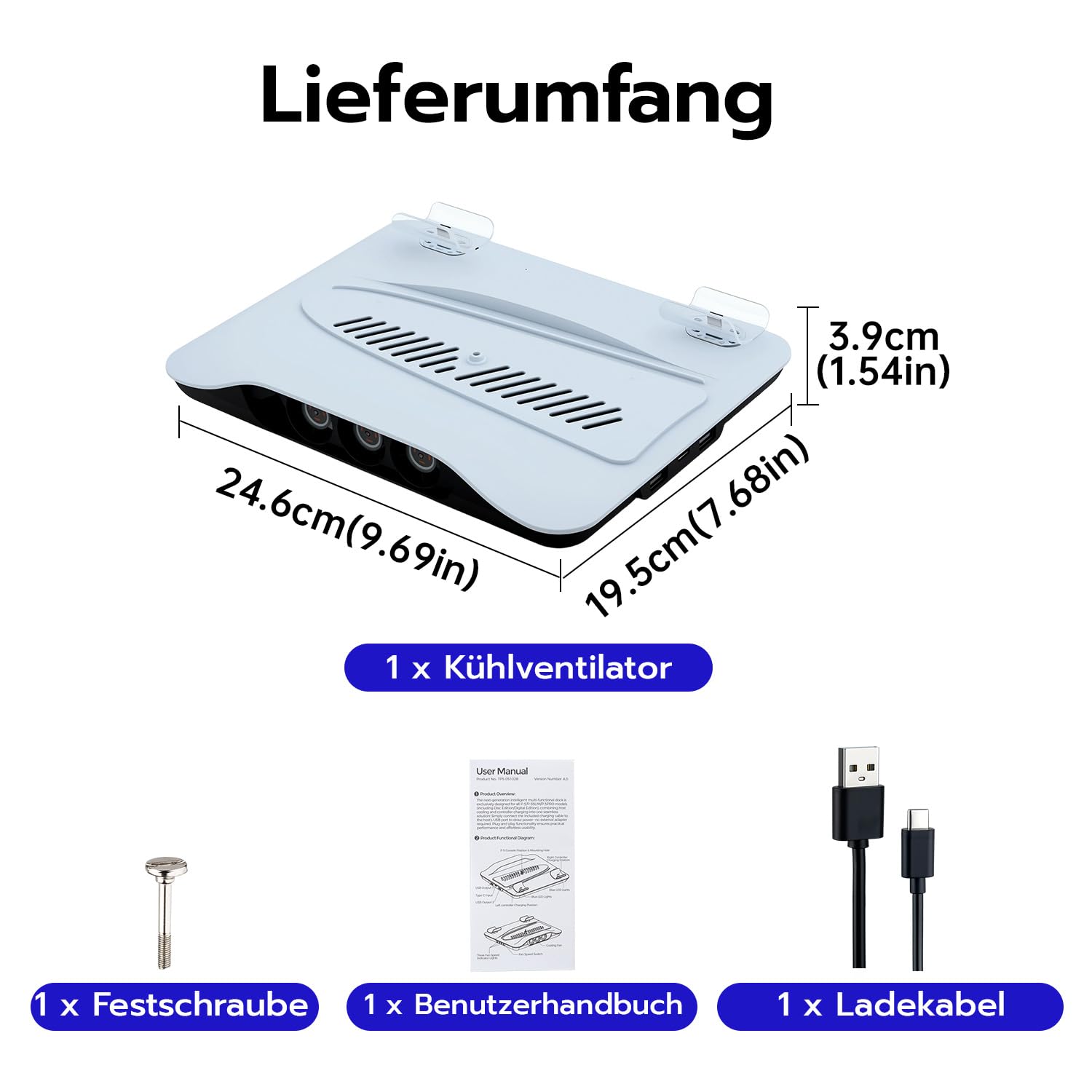 Wigearss PS5/PS5 Slim/PS5 Pro Kühler Standfuß mit Dual Controller Ladegerät, PS5 Controller Ladestation Standfuß mit Lüfter für PS5/PS5 Slim/PS5 PRO