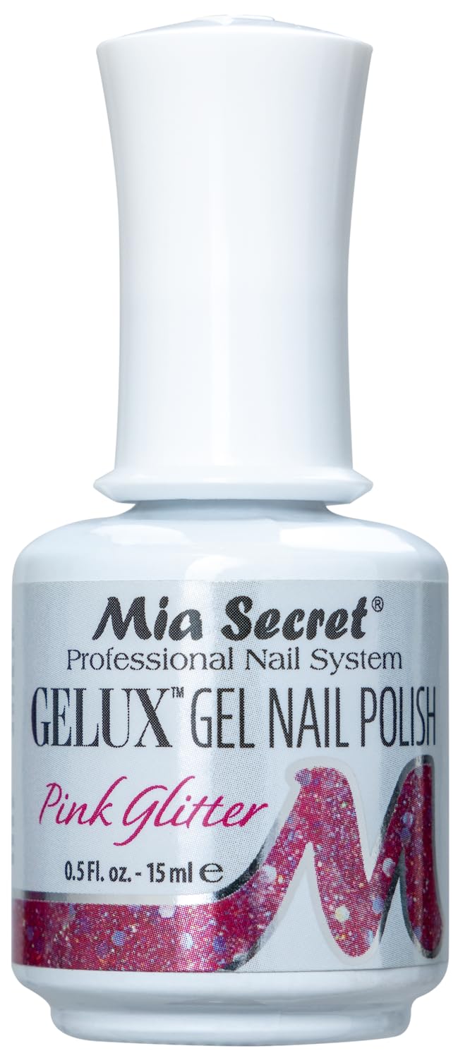 Mia Secret Gelux Soak-off gel nail polish color Pink Glitter - Gel polish cured with nail lamp - Esmaltes para uñas en gel de larga duración para