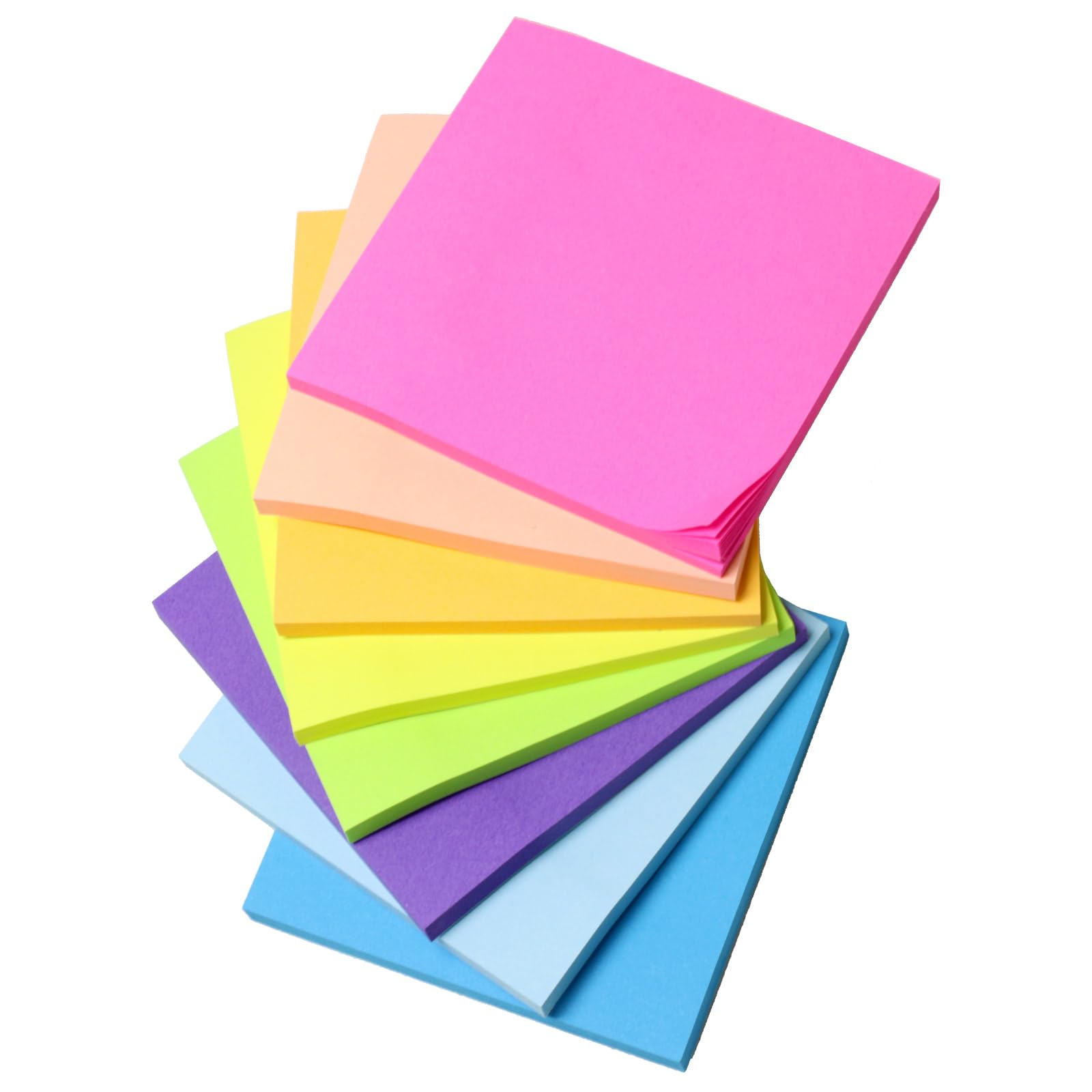 KU 8 Pack Notes Sticky de Colores para Etiquetar Notas Adhesivas Readherentes 76 x 76 mm, Fácil de Escribir para Reuniones Escolares en la Oficina en Casa (50 Hojas/Bloc)