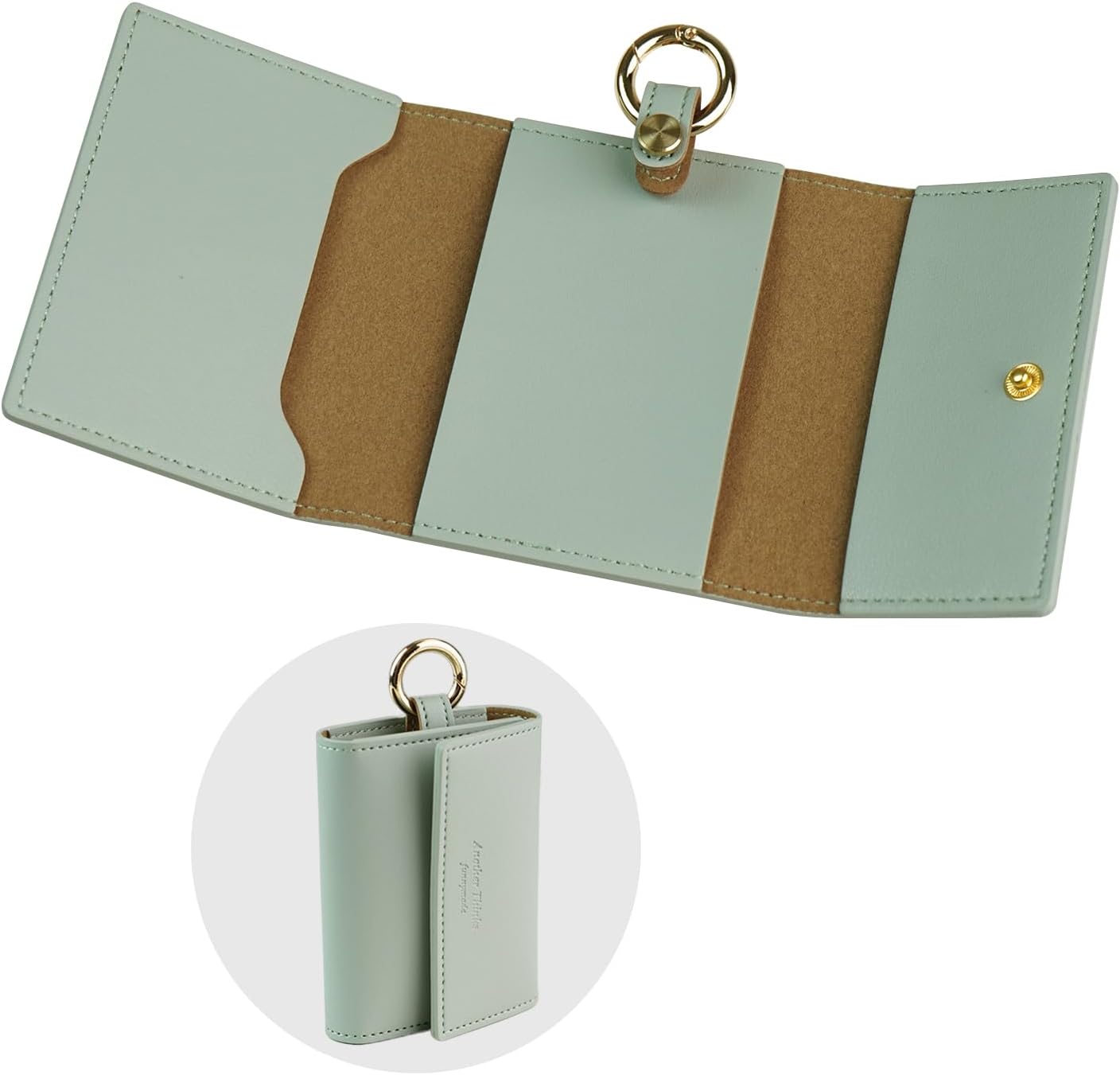 carrotez PU Leather Key Fob Wallet – Car Key Holder with Card Slot, Cash Pocket & Built-in Keyring Loop for Men & Women - Mint Grey