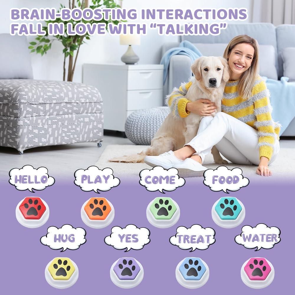 NAVESO 8 Pièces Buzzer Enregistrable, Bouton Enregistreur, Buzzer Sonore, Bouton Chien Communication, Boutons Parlant Enregistrable pour Lentraînement Au Animaux Communication Enregistrée