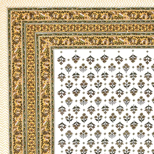Image of BLOCKS OF INDIA Hand Block Printed 200 TC Cotton King Size Bedsheet (Brown BUTI)