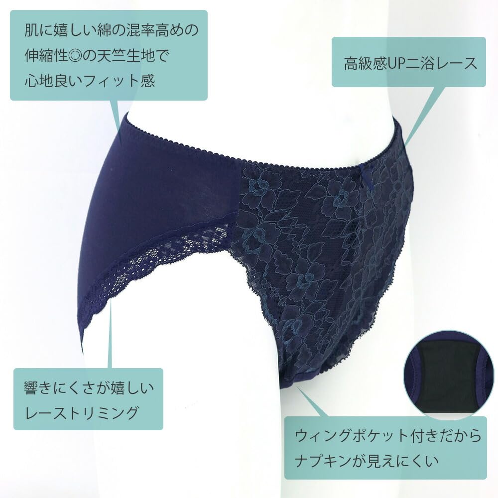 [フランデランジェリー] 綿95% サニタリーショーツ 羽根つき対応 【ゆったり楽ちん!締め付けない× W防水布で後ろ漏れ防止×蒸れない通気性】 深履きやローライズもあり！選べる昼用 夜用サニタリーショーツ - 2