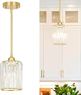 Lxybcce Gold Kitchen Pendant Lights Over Island with Adjustable Rods - Crystal Pendant Lighting Fixtures for Sloped Ceiling, Ideal Over Dining Table or Bar, E26 Bulb Compatible, No Electrician Needed