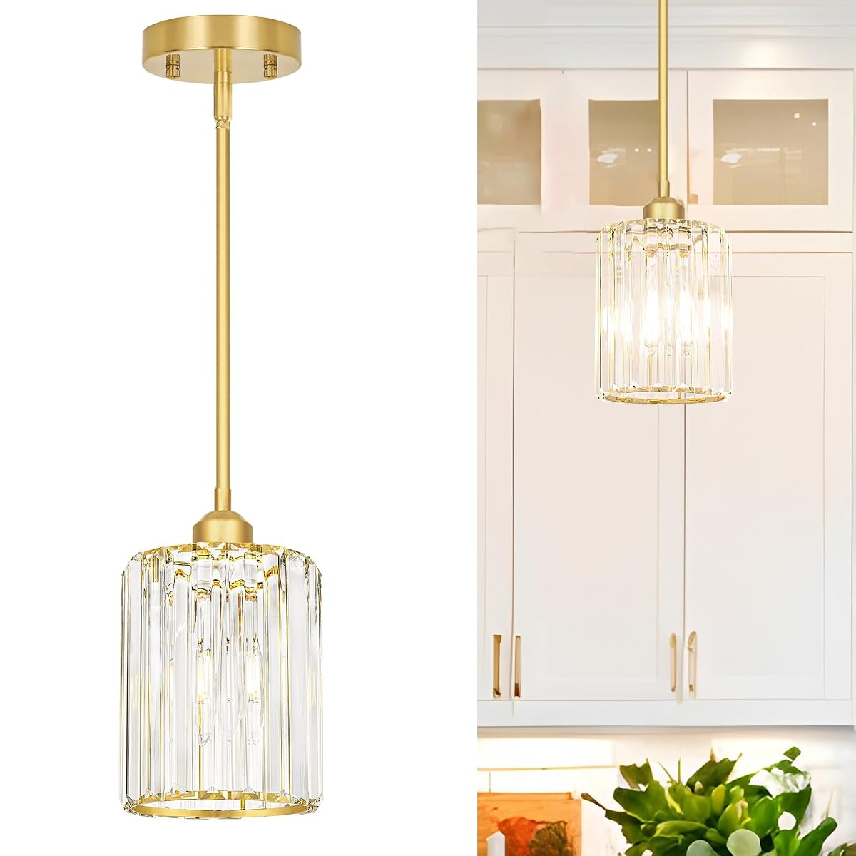 Lxybcce Gold Kitchen Pendant Lights Over Island With Adjustable Rods - Crystal