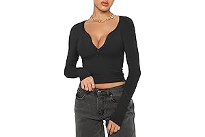 Women's Sexy Long Sleeve Henley Shirts V Neck Button Up Casual Basic...