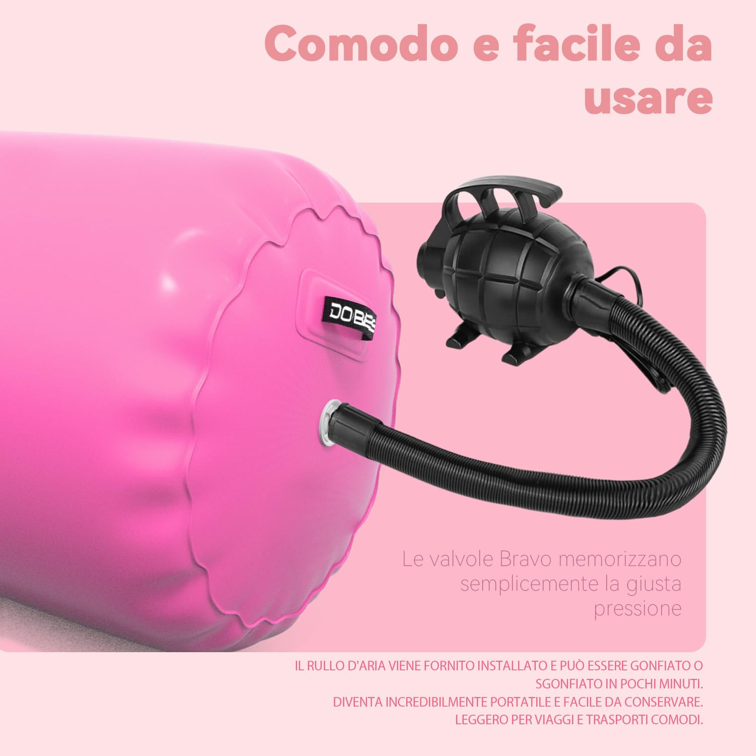 Tappetino Air Roller Con Pompa Elettrica - Gonfiabile, Rosa, Per Fitness - Foto 5