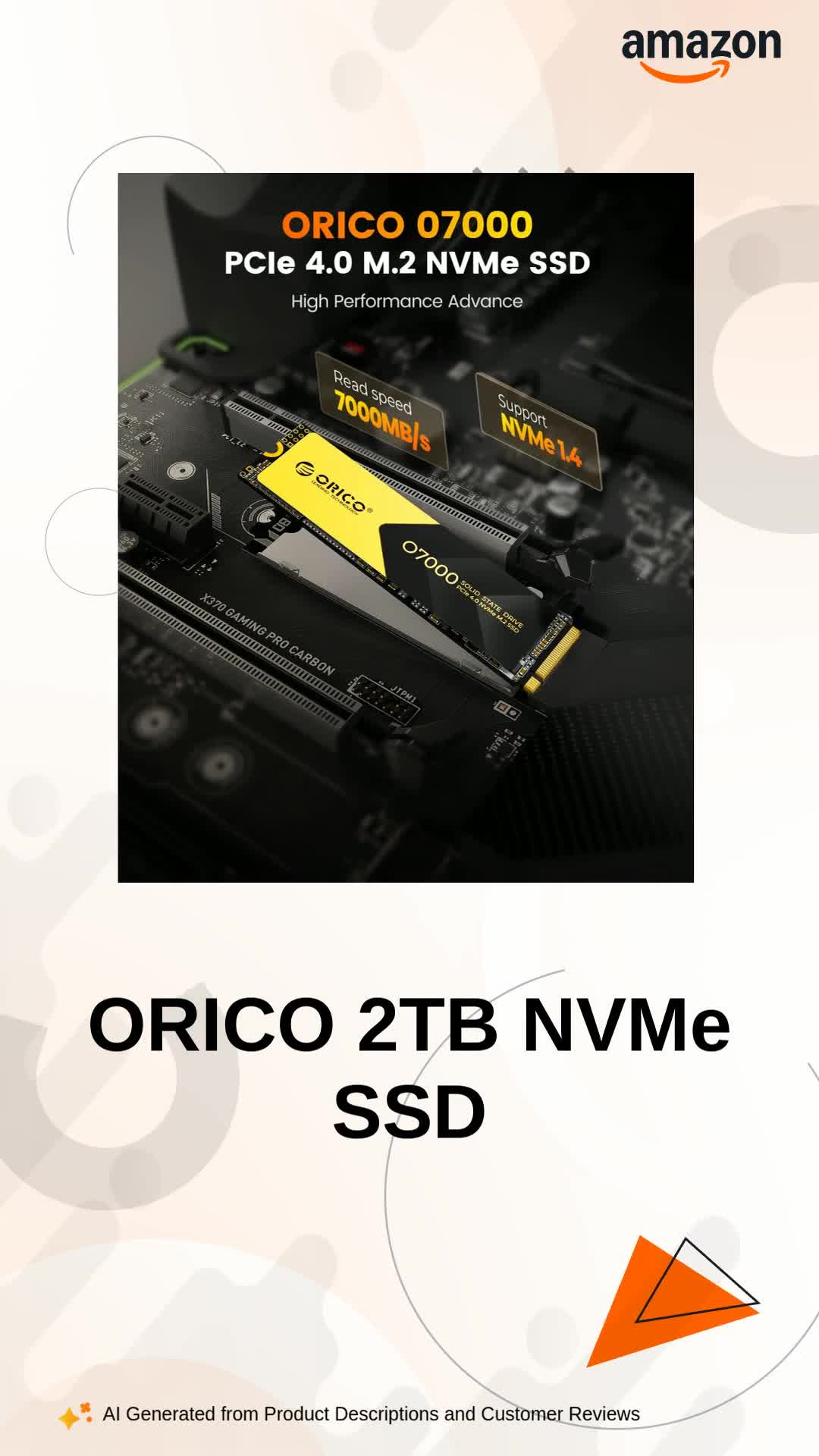 ORICO 2TB NVMe SSD PCIe 4.0 M.2 2280 Internal Solid State Drive