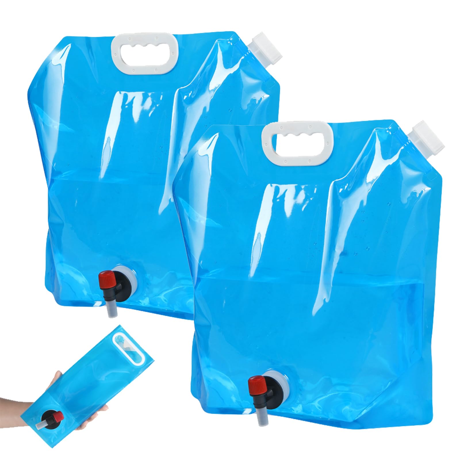 Muiltvoe 2Pcs 5L+10L Outdoor Folding Water Bag Car Water Carrier Container with Faucet, Folding Water Bag with Tap for Camping Emergency Hiking Fishing Climbing Travel BBQ