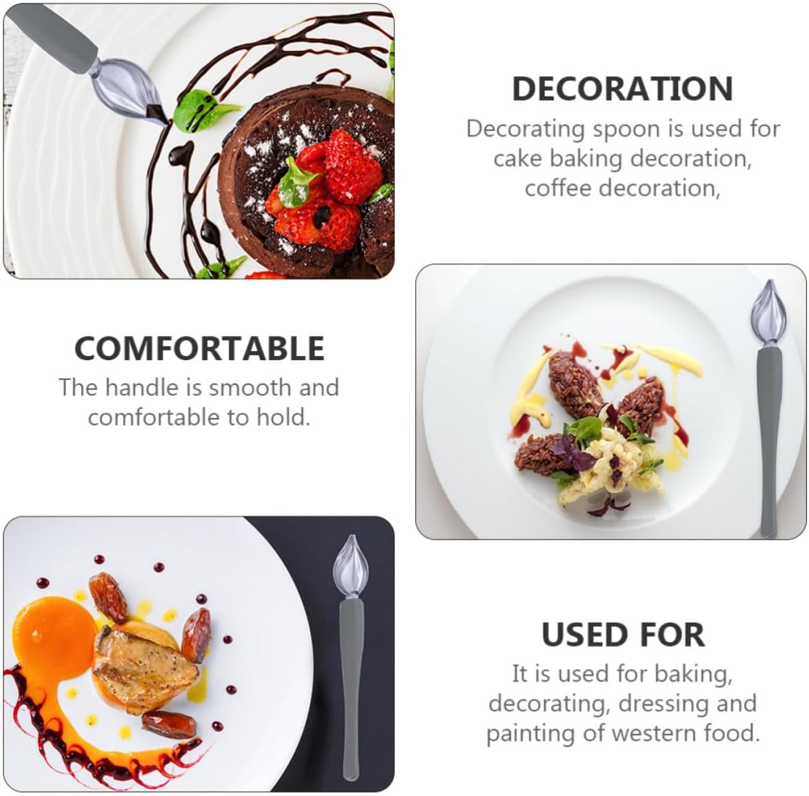 Saucier Spoon and Anti-rust Stainless Steel Lightweight Sauce Painting Tool Precision Spout for Western Food Plating and Baking for Culinary Decoration