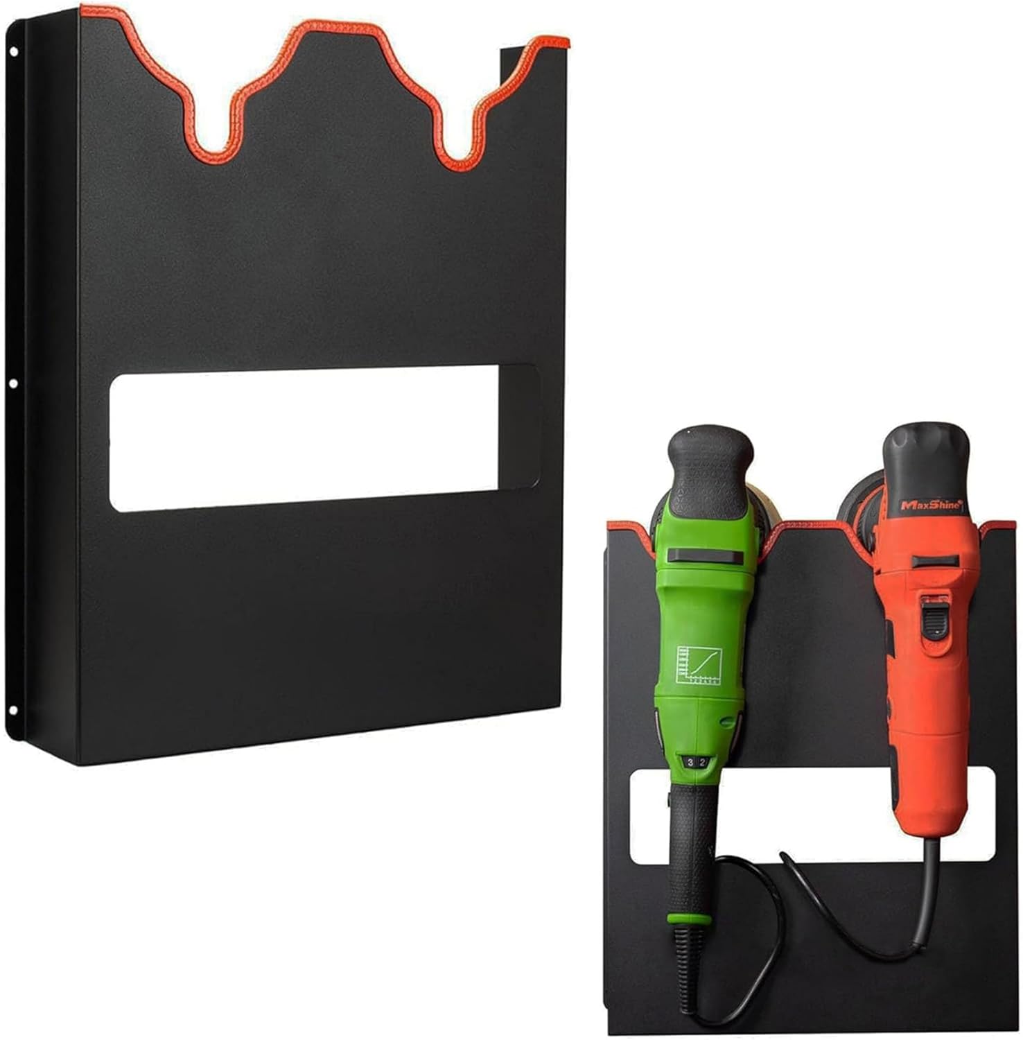 Maxshine Universal Dual Polisher Wall Holder – Fits Dual Action & Rotary Polishers with Cord Organizer – Space-Saving Wall Mount Rack – Car Detailing Storage Accessory