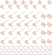 UNICRAFTALE 100pcs Ball Post Earring Studs with Loops with 100Pcs Earring Backs 100Pcs Open Jump Rings 304 Stainless Steel Rose Gold Stud Earrings Findings for DIY Jewellery Making