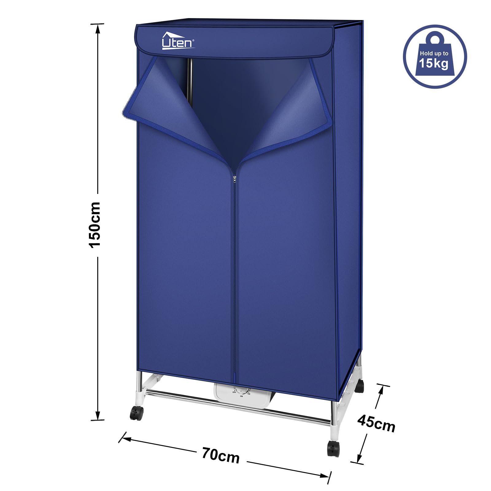 Electric Clothes Dryer Warm Air Drying Wardrobe Electric Clothes Drying Rack Double layer Stackable for Apartments 1500W Blue — view 7