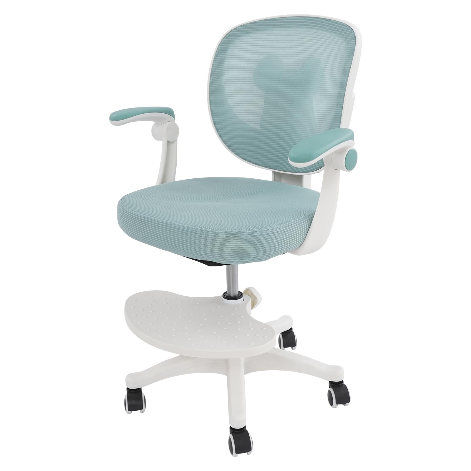 Silla de escritorio para niños, silla de oficina para niños con ruedas, altura regulable, silla giratoria para niños a partir de 6-18 años, reposabrazos ajustables, giratorio 360°, verde