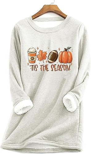 Miniatura 2 de Sudadera cálida con forro polar Sherpa para mujer, para otoño, día de partido, de fútbol, gruesa, mullida, sudadera térmica con cuello redondo y