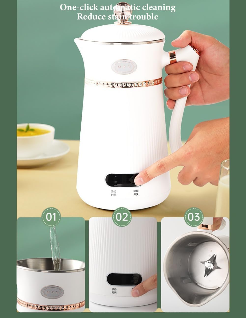 Maszyna do mleka sojowego, 1000 ml, automatyczna maszyna do mleka orzechowego 6 w 1, wielofunkcyjna maszyna do rozbijania ścian z wyświetlaczem LED, 12-godzinny timer, inteligentna