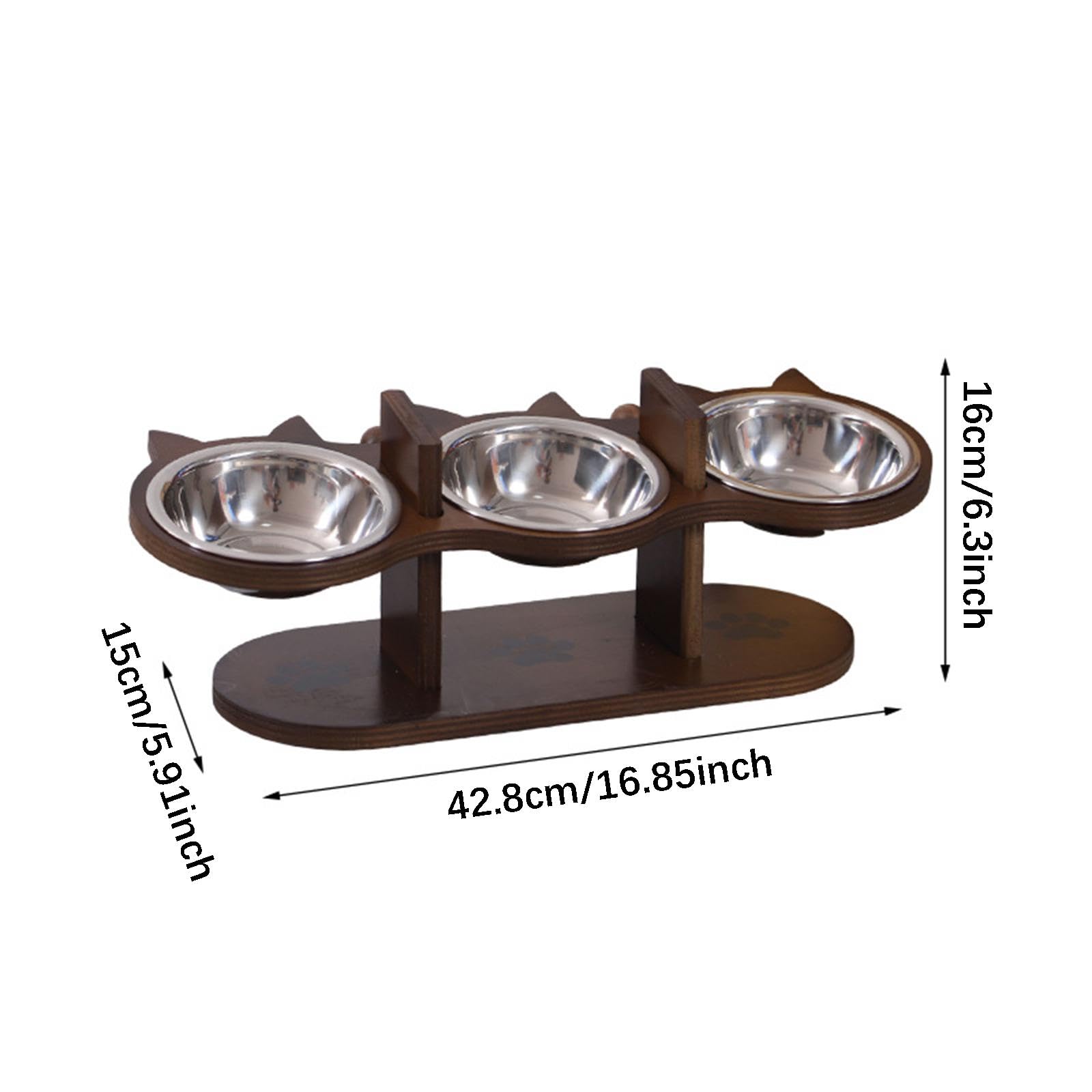 Comedero Elevado para Mascotas con 3 Cuencos de Acero Inoxidable Y Soporte de Madera, Estación de Alimentación para Gatitos Y Perros Pequeños.