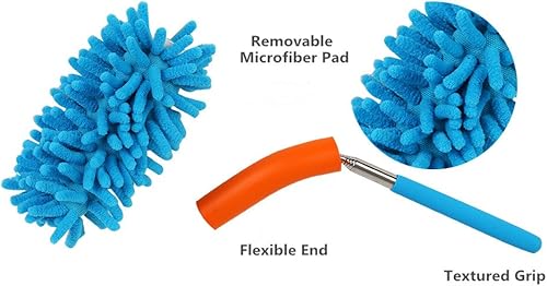 Miniatura 6 de Maguu Cepillo de polvo lavable de largo alcance con poste telescópico, plumero de microfibra flexible extensible retráctil para el hogar, automóvil