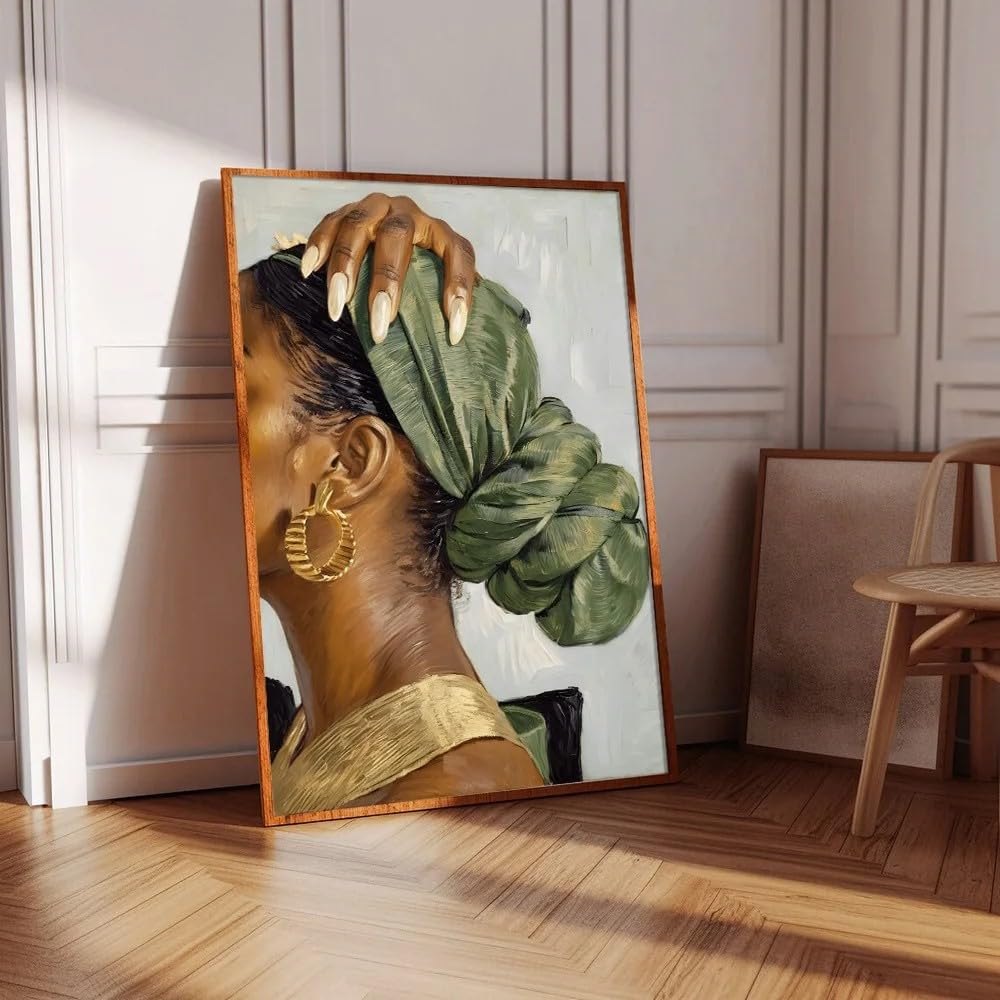 LZJAGXX Abstrakcyjny czarny dziewczyna plakat ścienny boho czarna afrykańska kobieta minimalistyczny obraz do domu sypialnia moda obraz (30 x 50 cm/wewnętrzna rama)